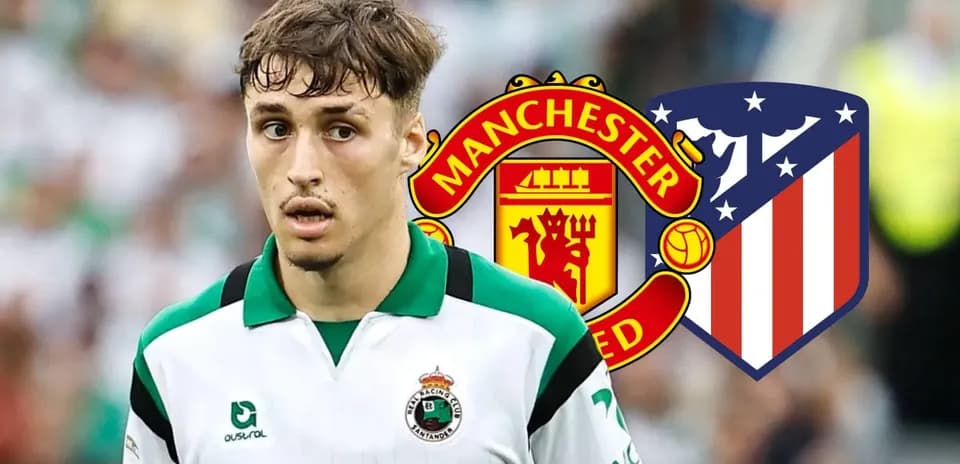 Futbolçu, Manchester United və Atlético Madrid logoları arxa planda