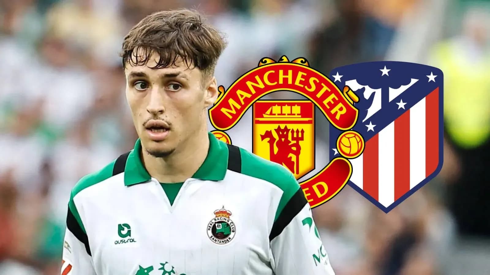 Futbolçu, Manchester United və Atlético Madrid logoları arxa planda
