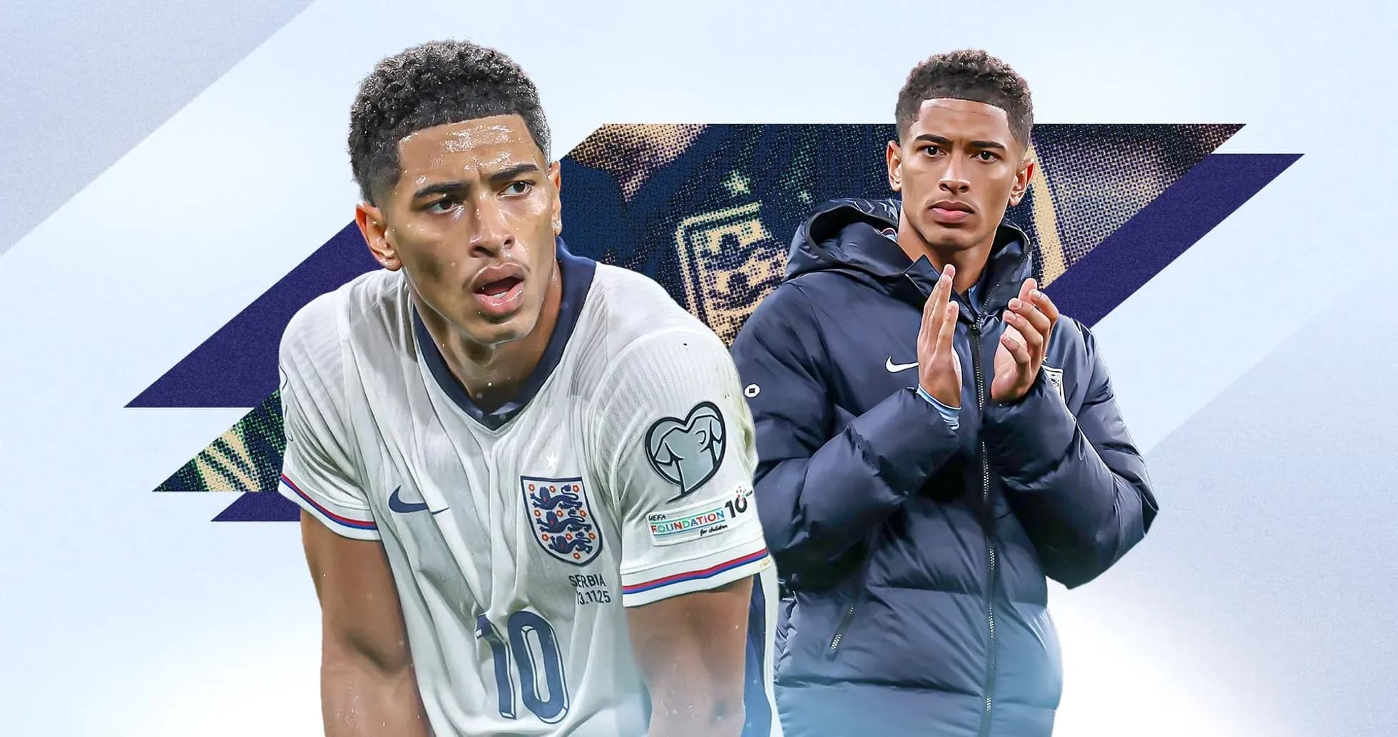 England player in kit and another in jacket