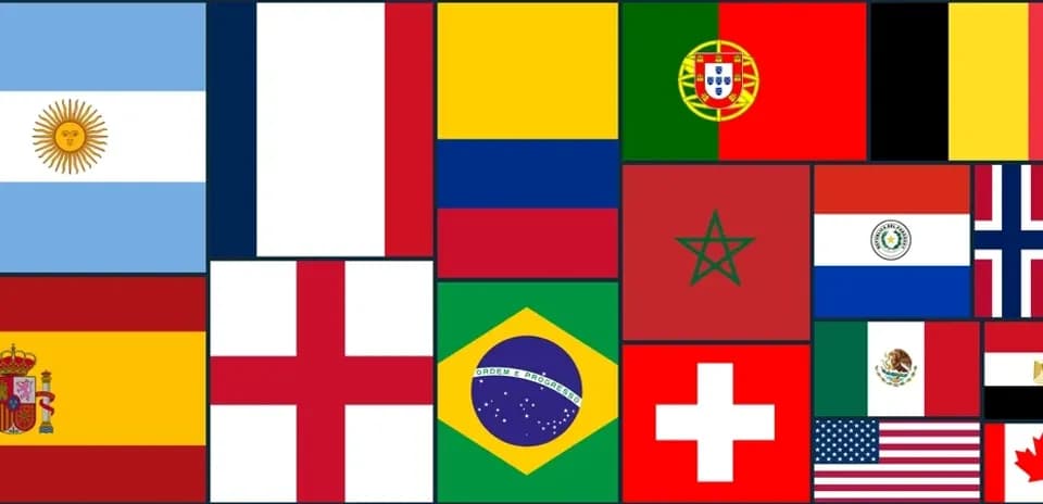 Various national flags arranged in a grid pattern