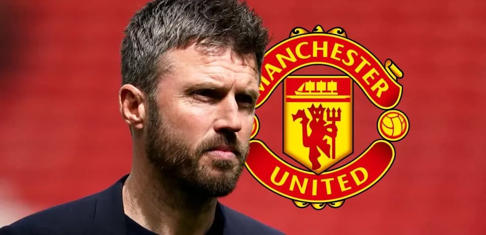 Men's football coach with Manchester United logo background