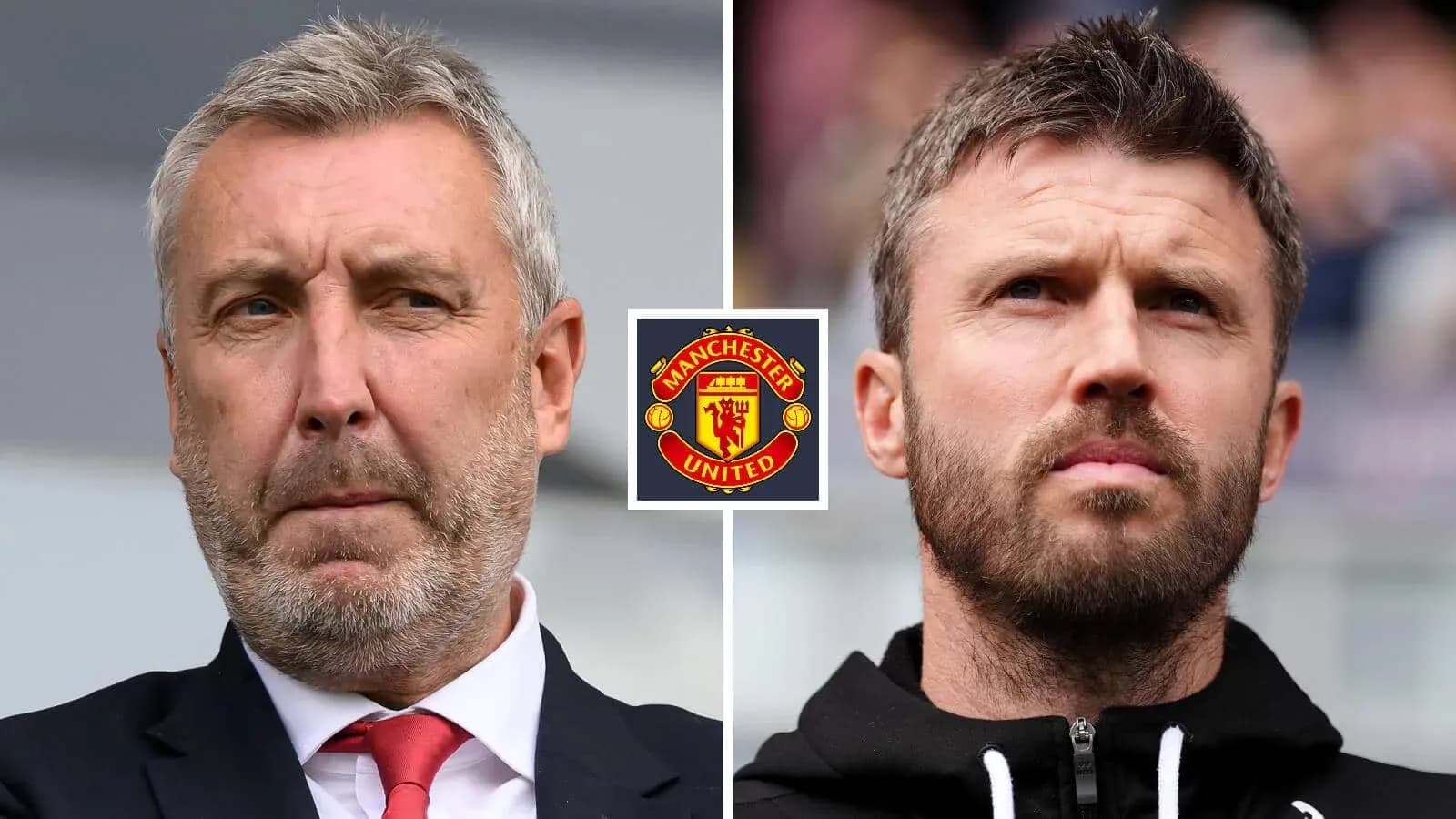Two coaches posing with Manchester United logo