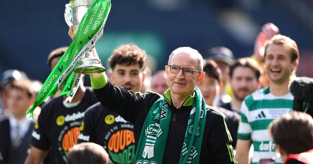 Coach celebrating with trophy and team members