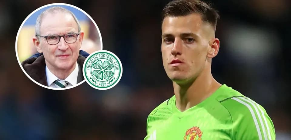 Celtic FC logo next to player in goalkeeping kit