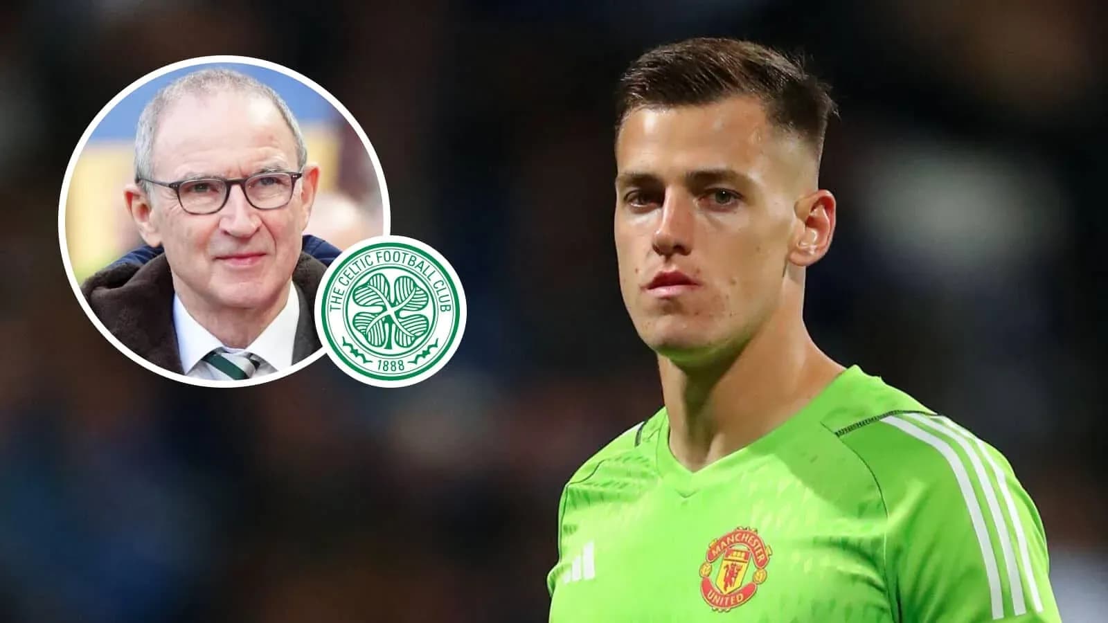 Celtic FC logo next to player in goalkeeping kit
