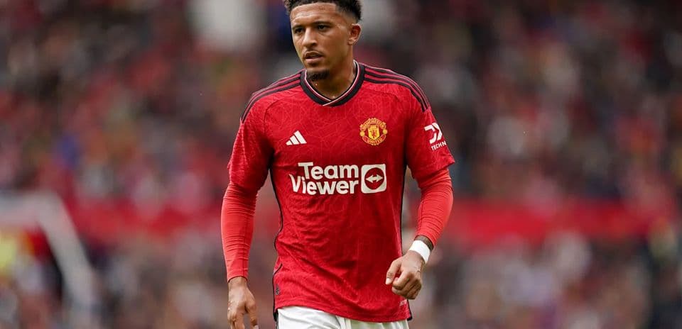 Jadon Sancho in Manchester United home jersey