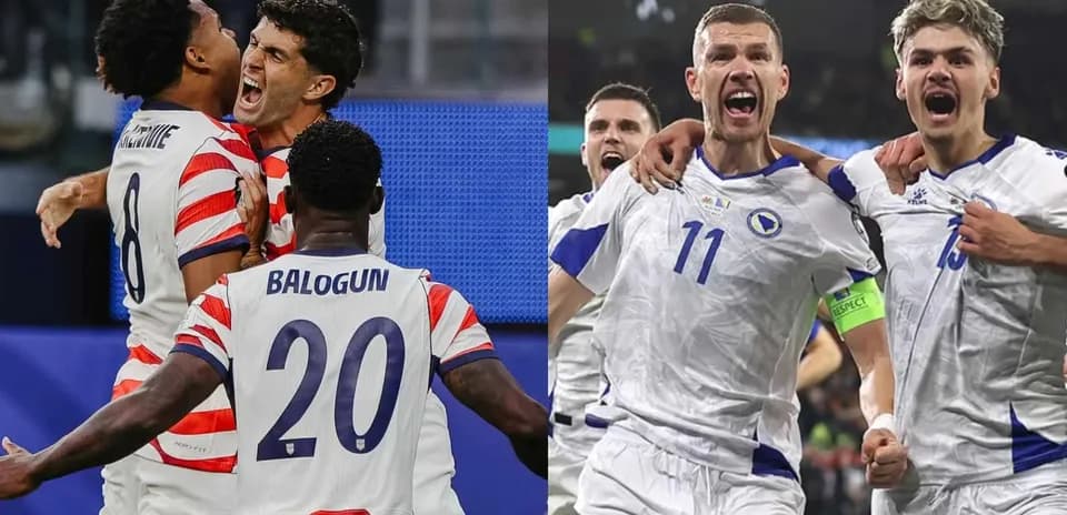 USA və Bosniya və Herseqovina futbolçuları qeyd edir