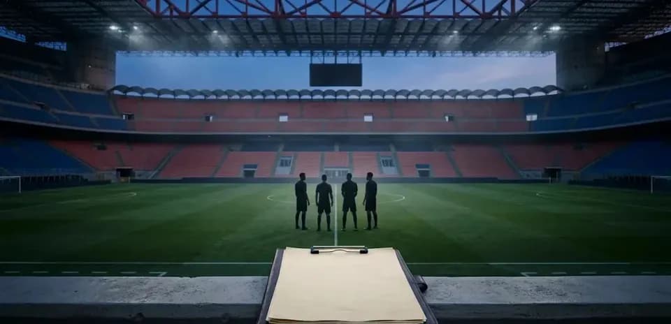 Referees discussing on the pitch before match
