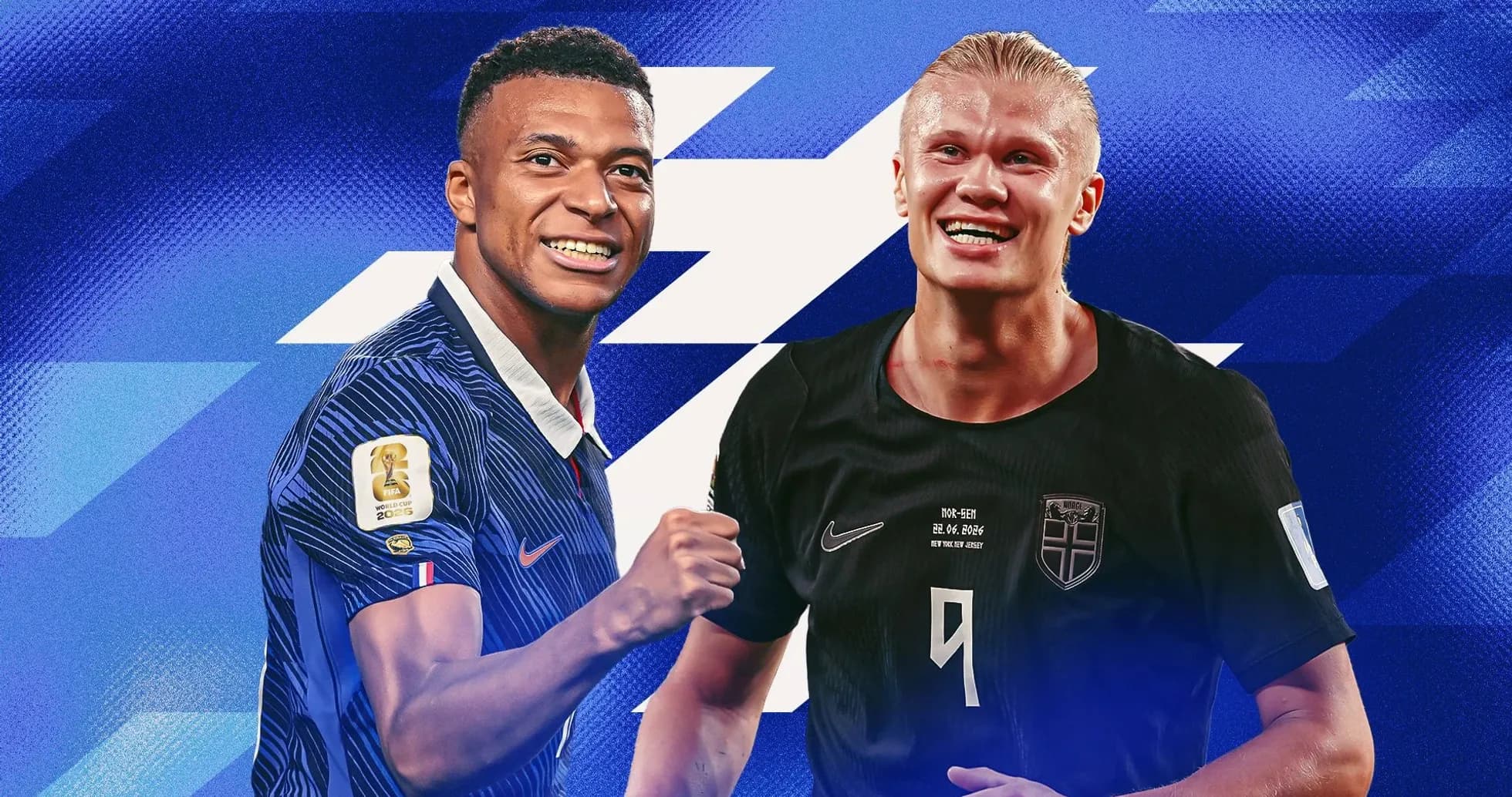 Mbappé and Haaland posing with smiles