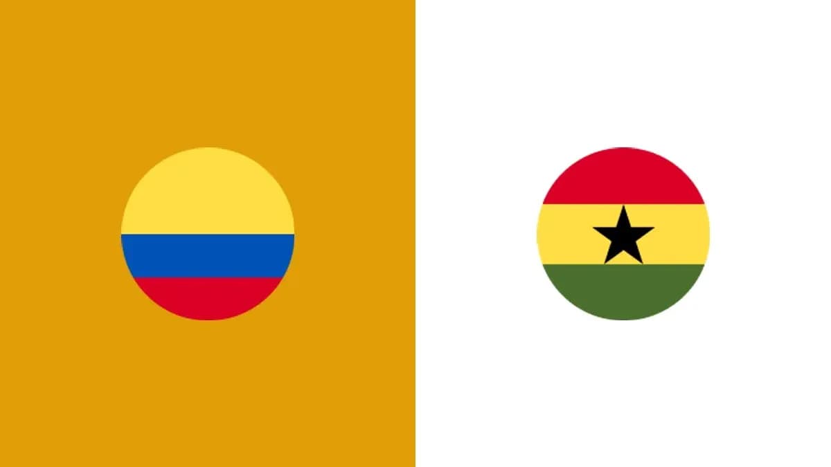 Flags of Colombia and Ghana on contrasting backgrounds