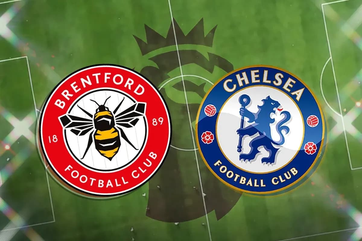 Brentford and Chelsea club logos on pitch
