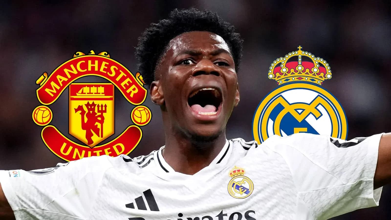 Oyunçu Real Madrid formasında sevinclə bağırır