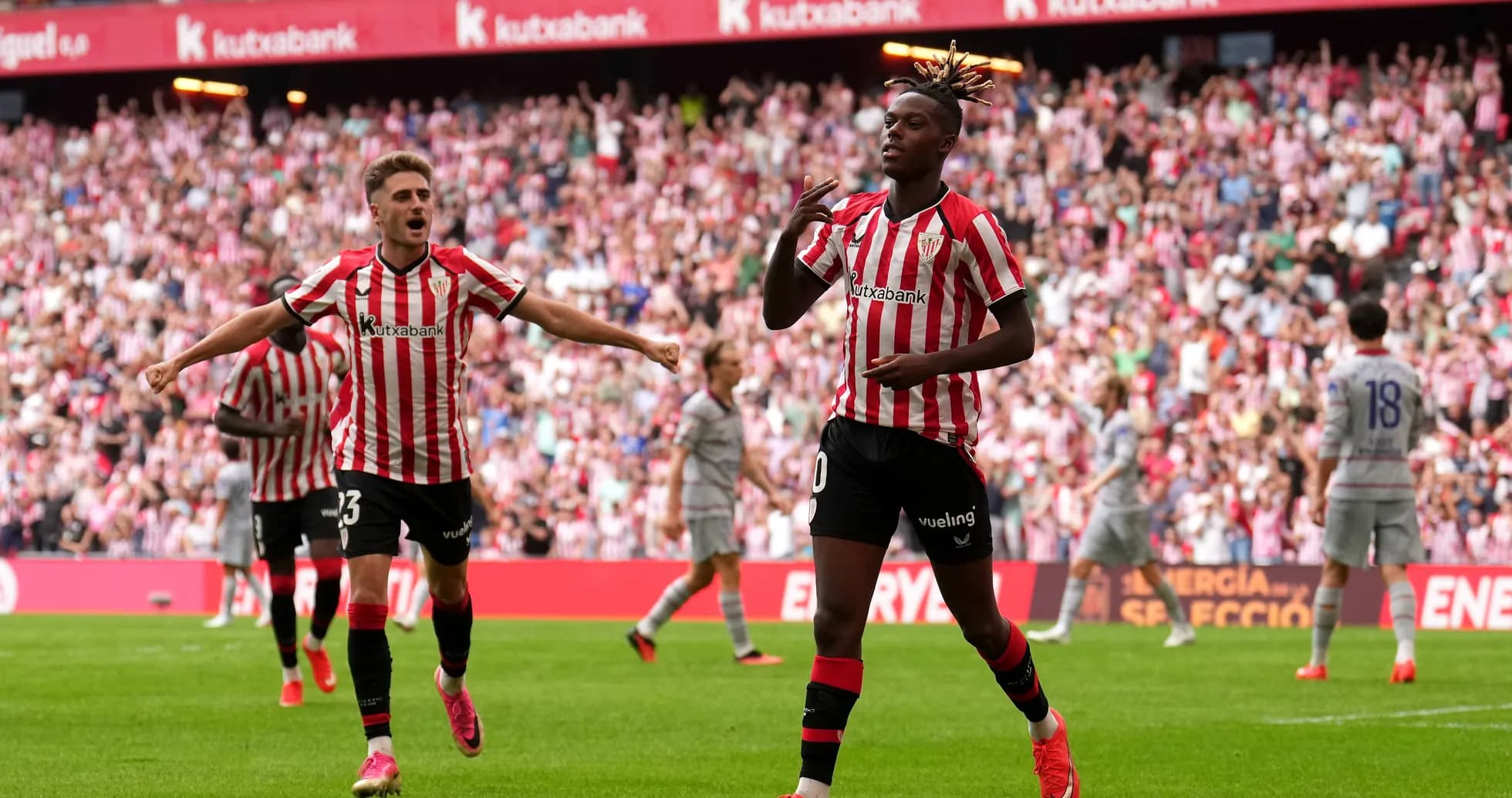 Athletic Club players celebrating a goal in stadium