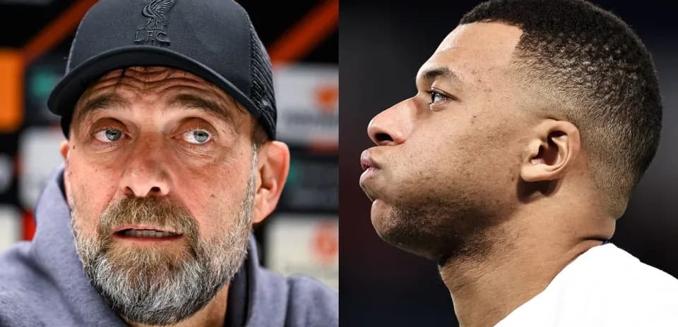 Jurgen Klopp and Kylian Mbappe in separate images