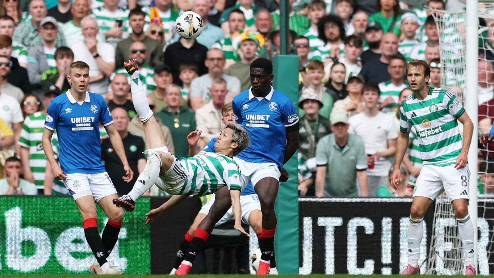 Player performing bicycle kick during match