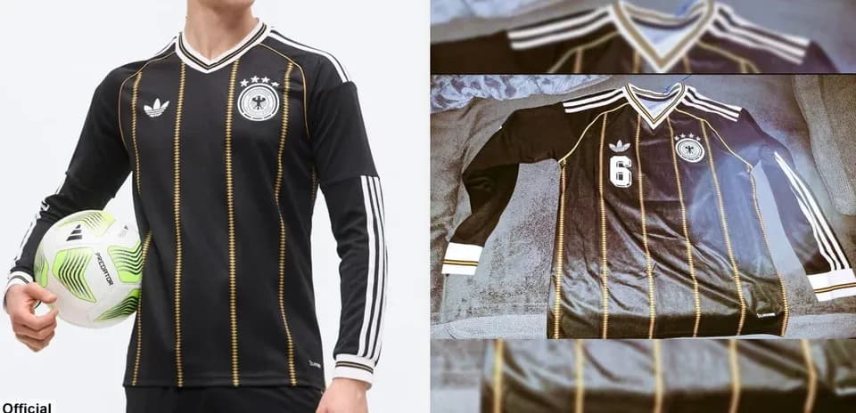 Football jersey with black design and three stripes