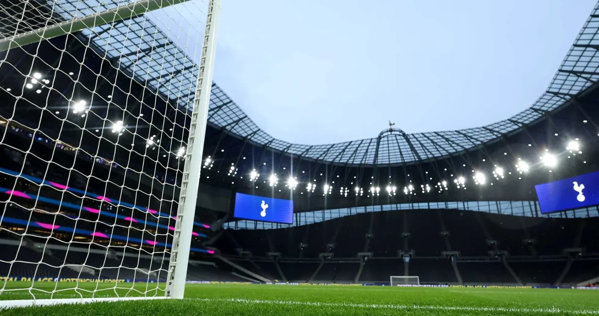 Tottenham Hotspur Stadium goal with illuminated interior