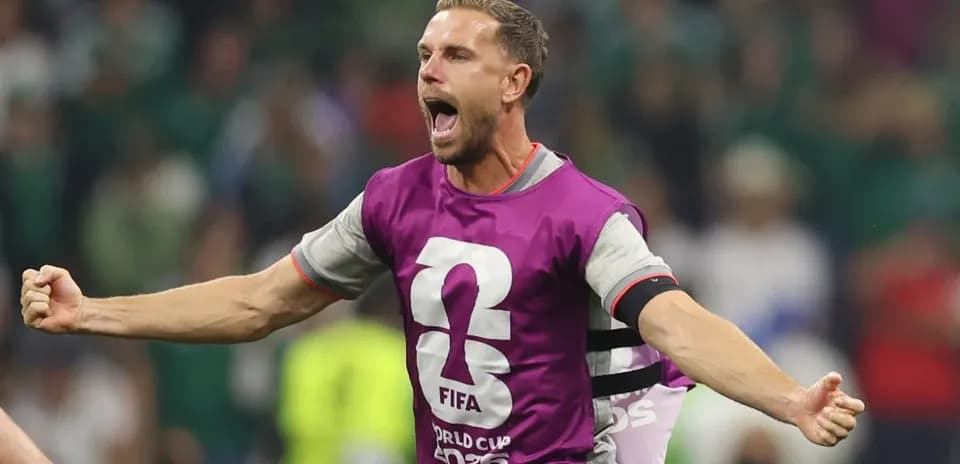 Player celebrating enthusiastically during World Cup match