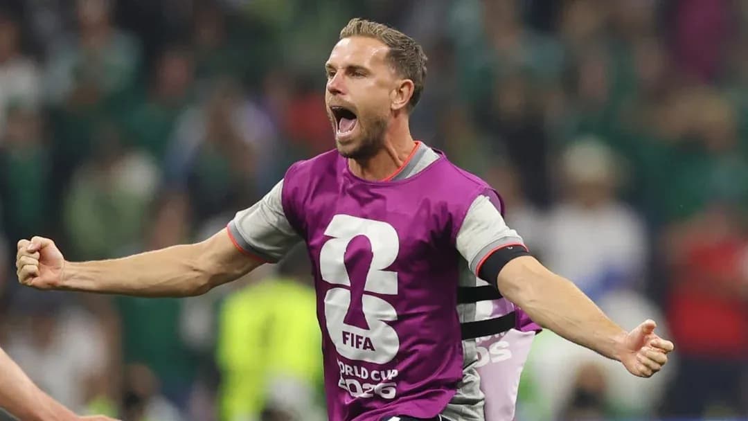 Player celebrating enthusiastically during World Cup match
