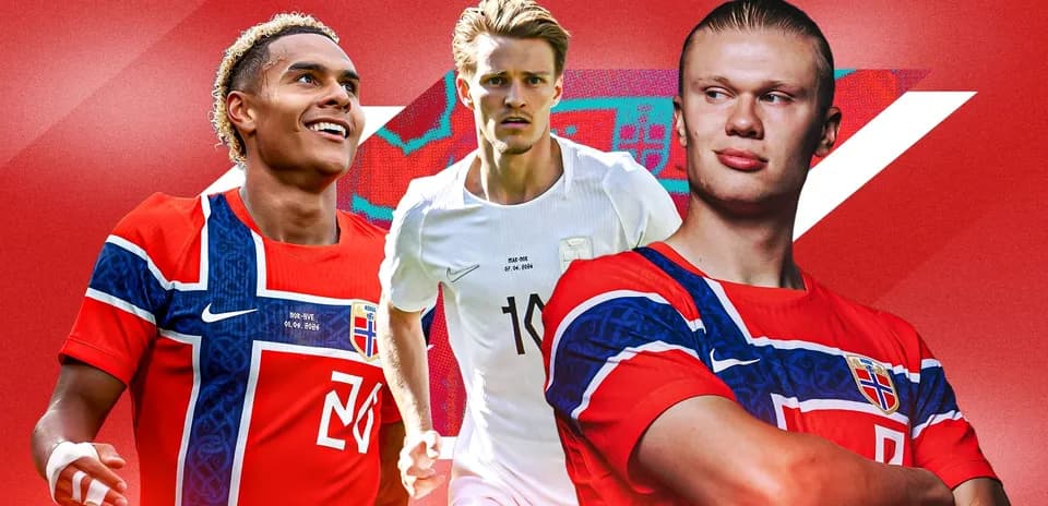 Norwegian football players posing in team jerseys