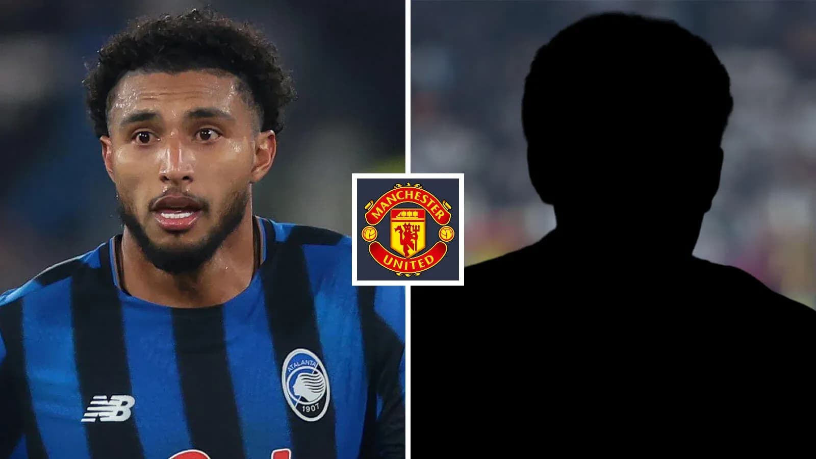 Atalanta player focused during match with Manchester United logo