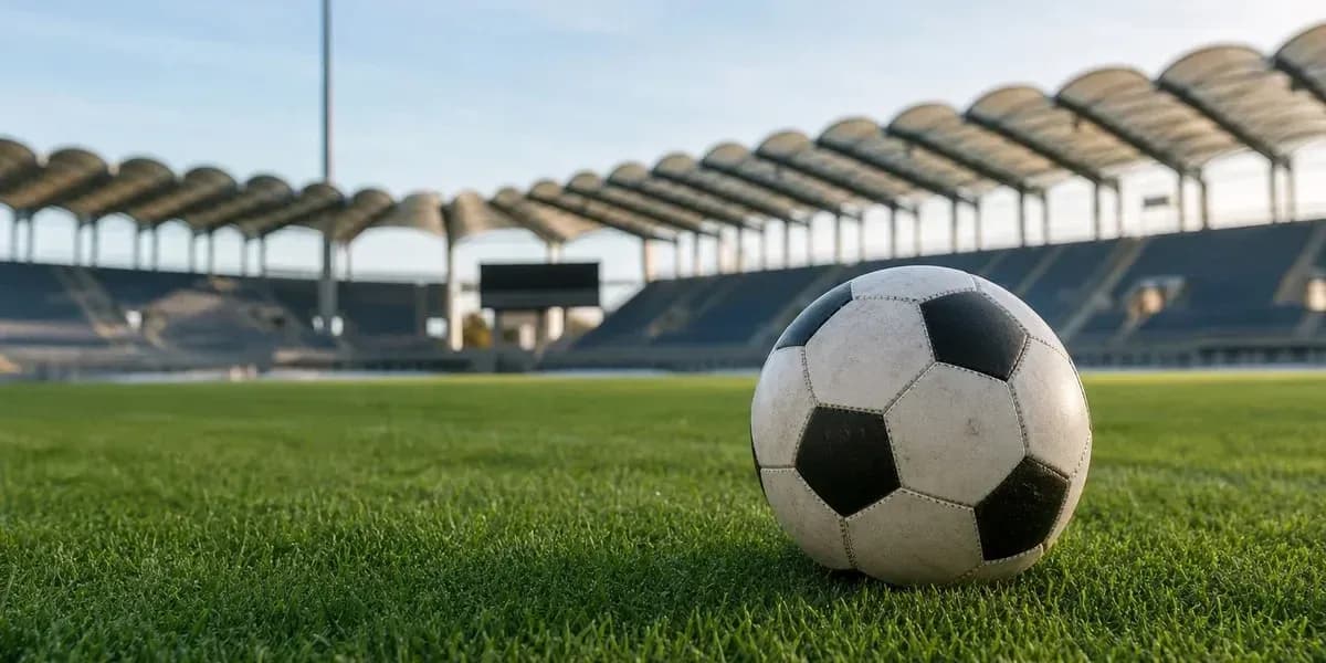 Futbol topu stadionun yaşıl otlu sahəsində