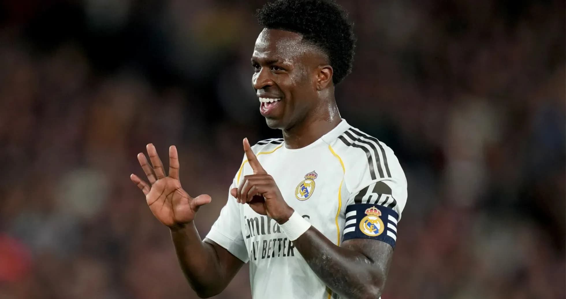 Vinicius Jr. celebrating during a match for Real Madrid
