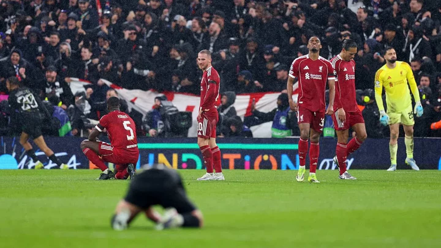 Liverpool players reacting after match defeat