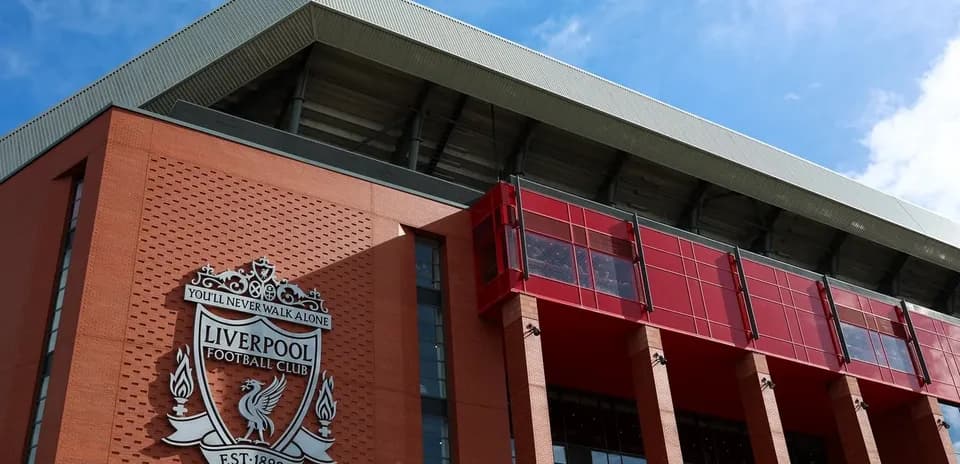 Liverpool FC crest on Anfield stadium exterior