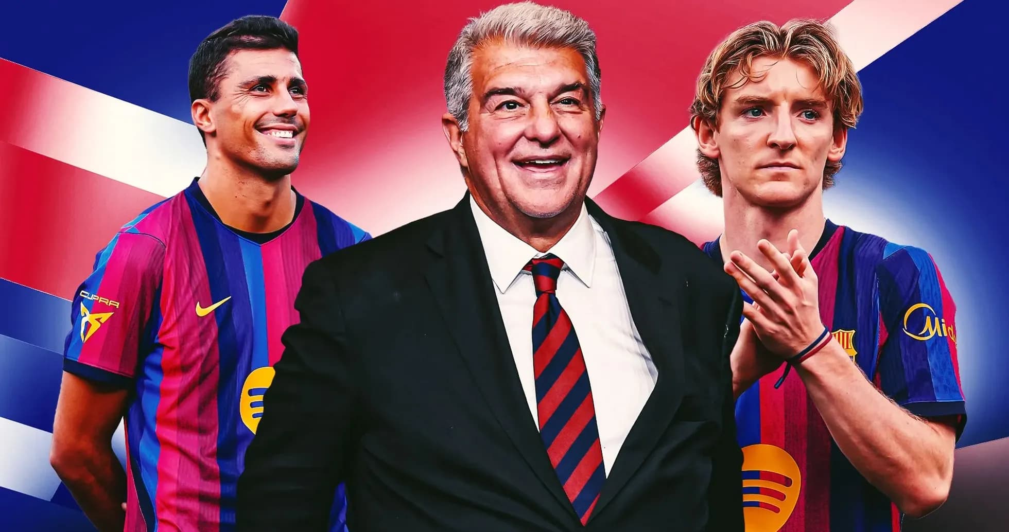 Barcelona players and president on colorful background