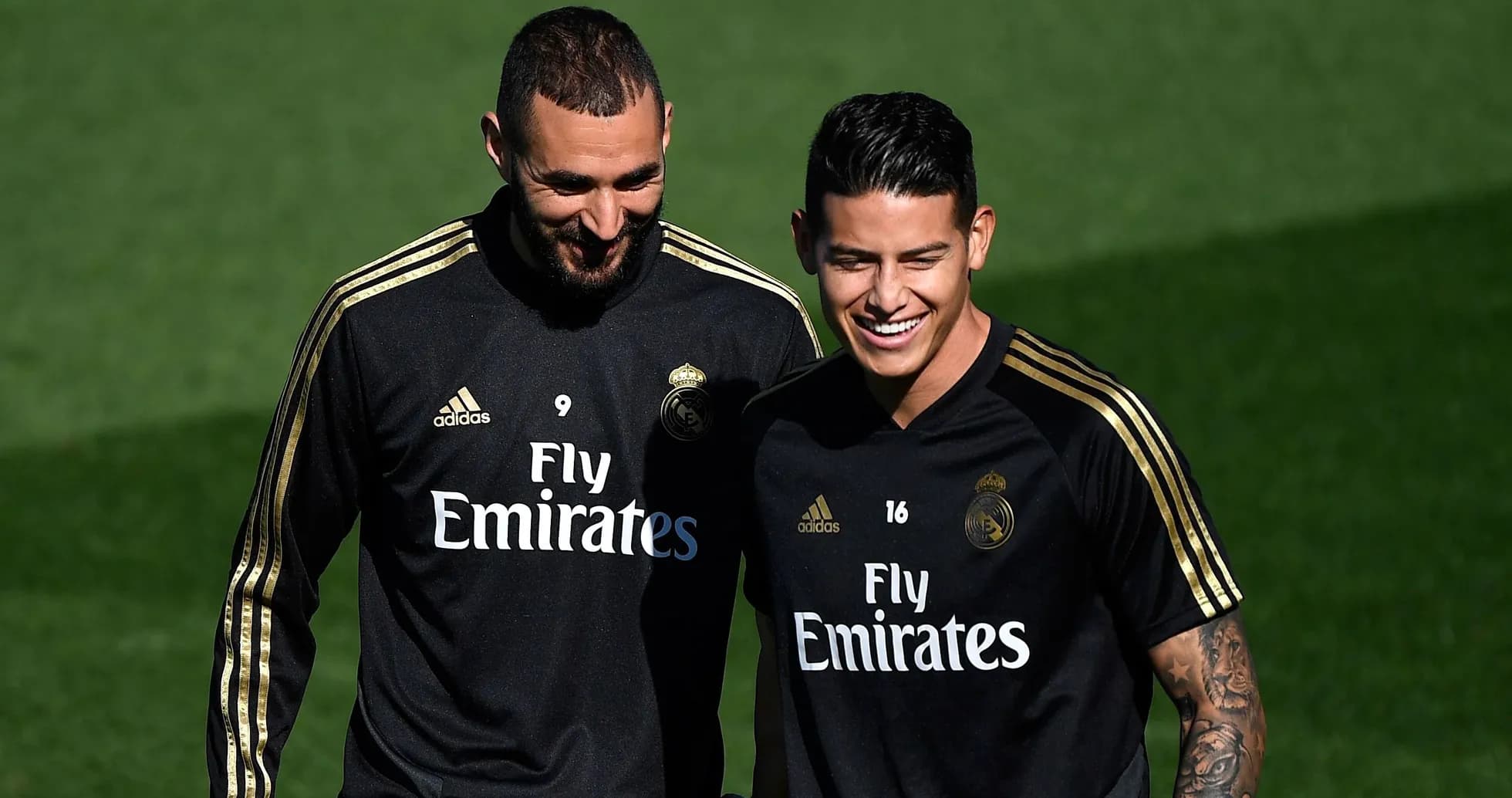 Benzema and James Rodríguez during Real Madrid training