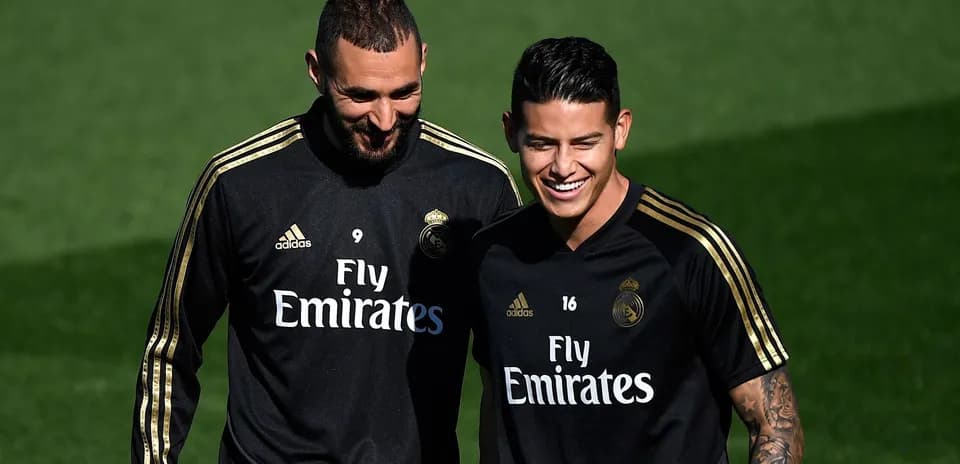 Benzema and James Rodríguez during Real Madrid training