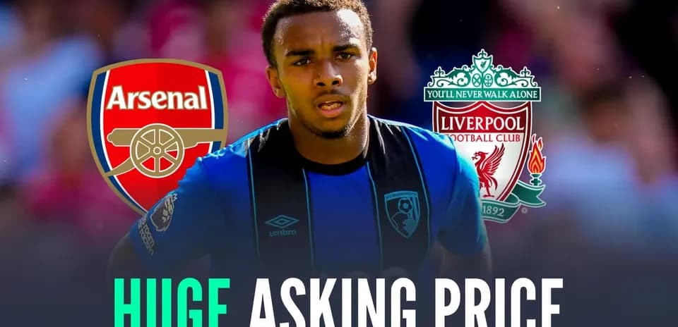 Bournemouth player with Arsenal and Liverpool logos