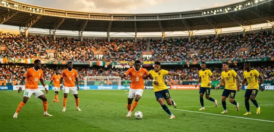 İvori Sahili və Ekvador futbolçuları mübarizə aparır