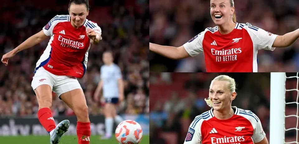Arsenal qadın futbolçusu topa zərbə vurur