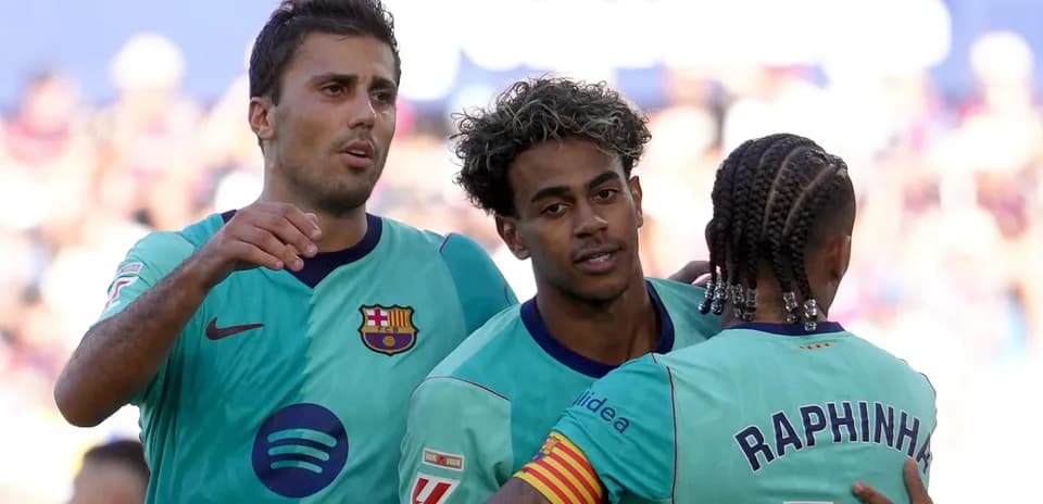 Barcelona players celebrating a goal during match