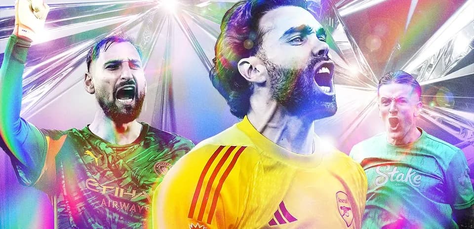 Three goalkeepers celebrating with intense expressions
