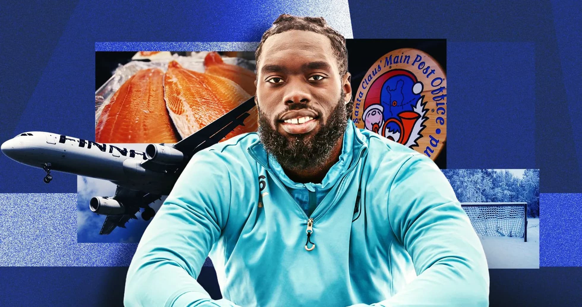 Athlete posing with various background images