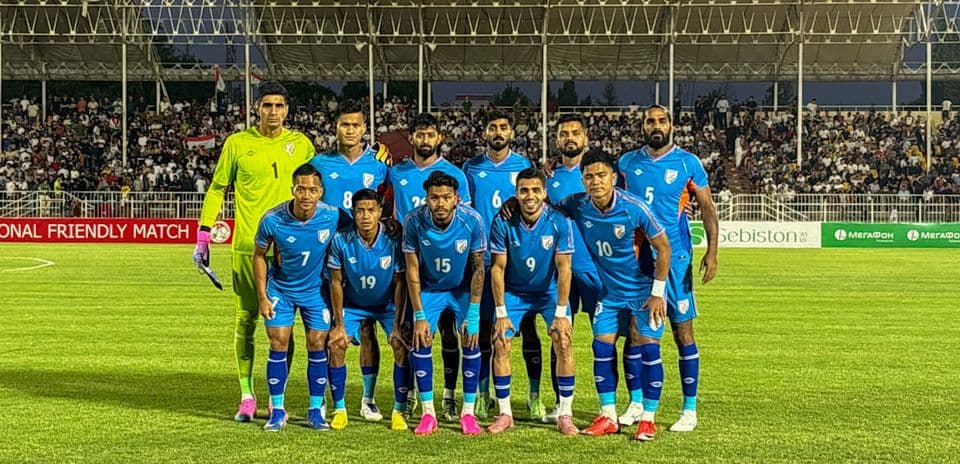 India national football team posing for team photo