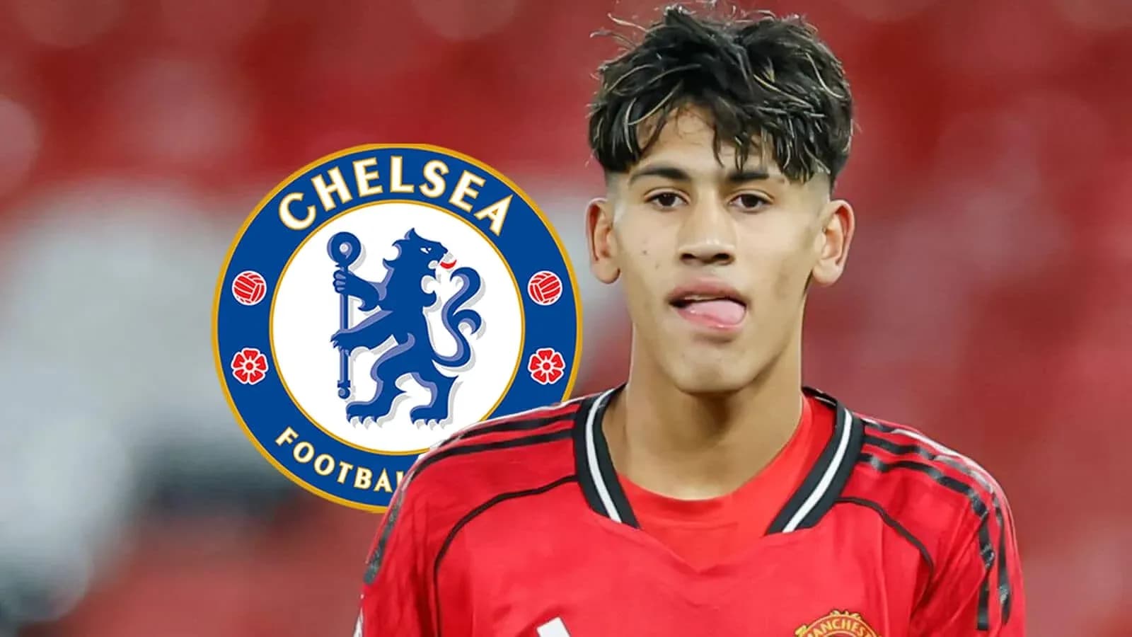 Gənc futbolçu Chelsea logosu ilə birlikdə