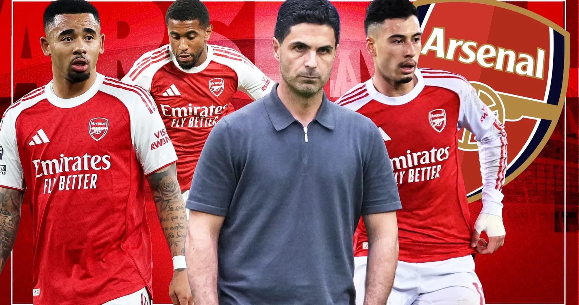 Arsenal players and manager posing with club logo