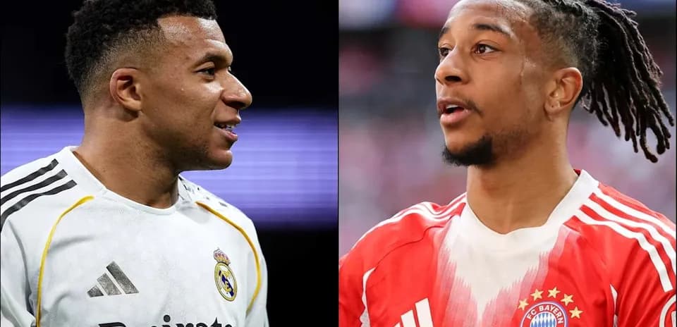 Kylian Mbappé and player from Bayern Munich side by side