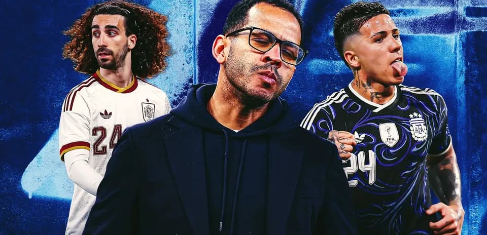 Three football players in dynamic poses and expressions