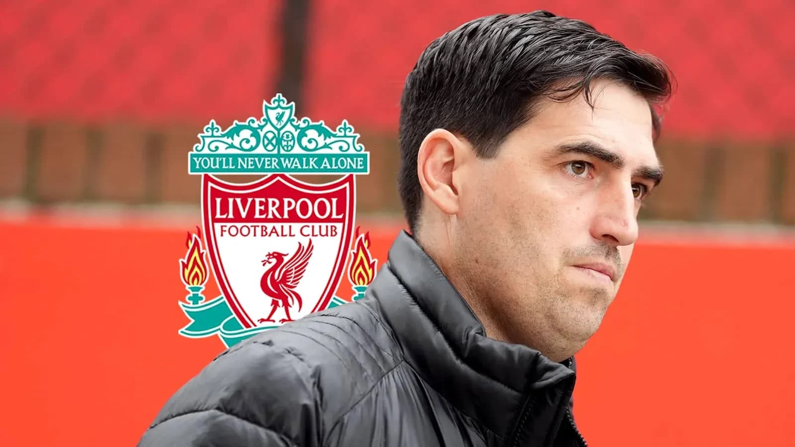 Liverpool FC logo with a man in a jacket