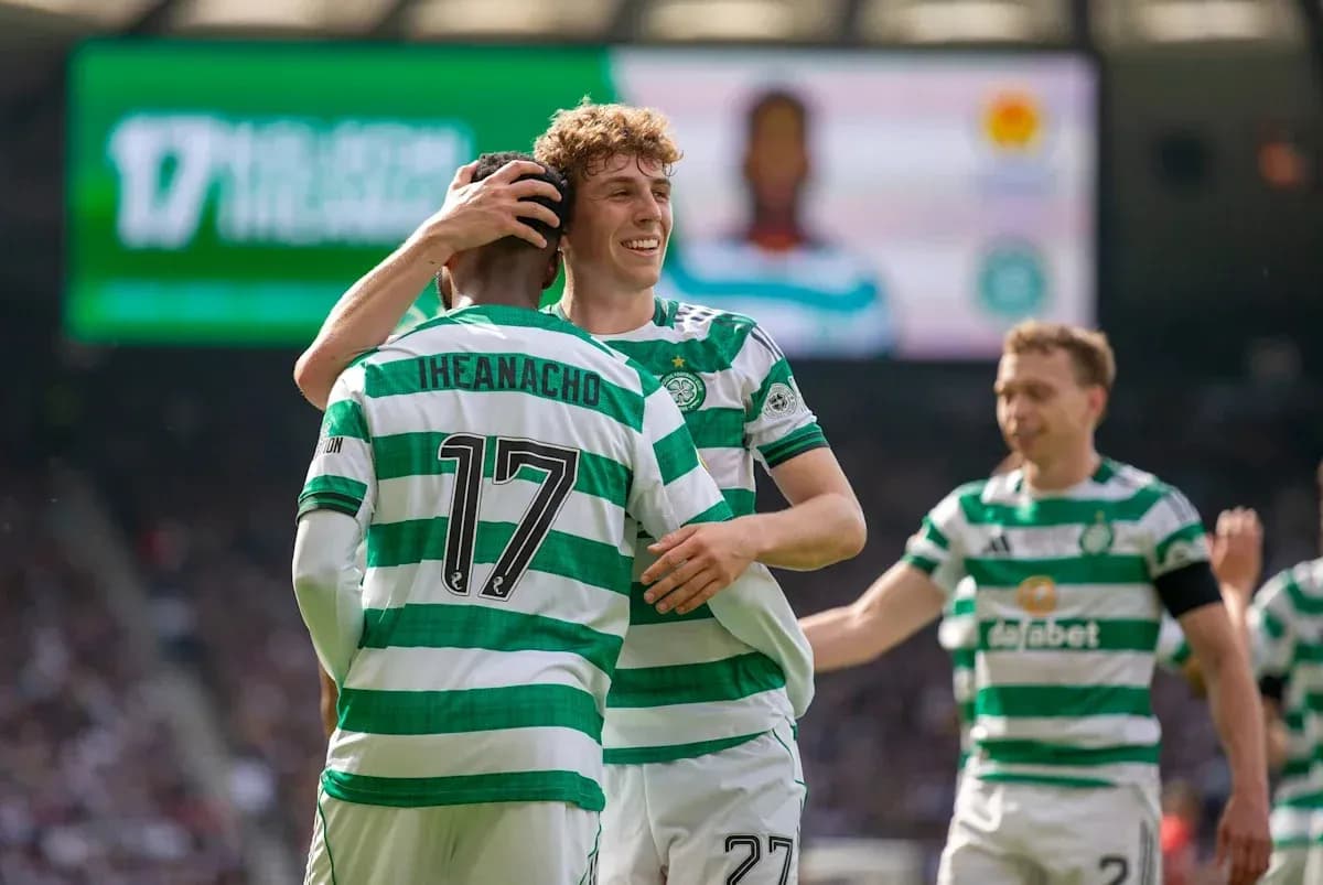 Celtic players celebrating a goal on the field