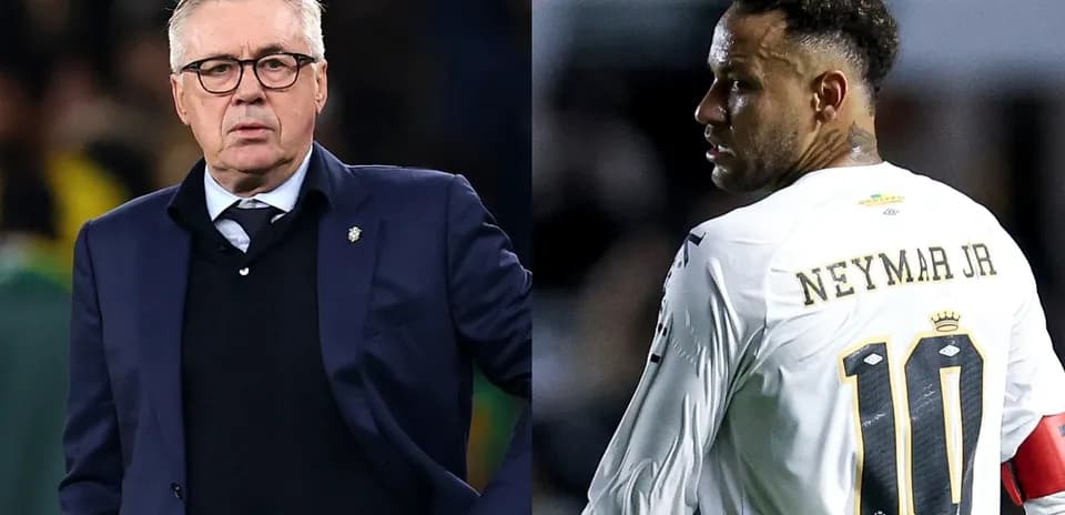 Carlo Ancelotti and Neymar Jr. during match