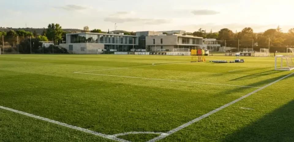 Boş futbol meydanı, məşq avadanlığı ilə