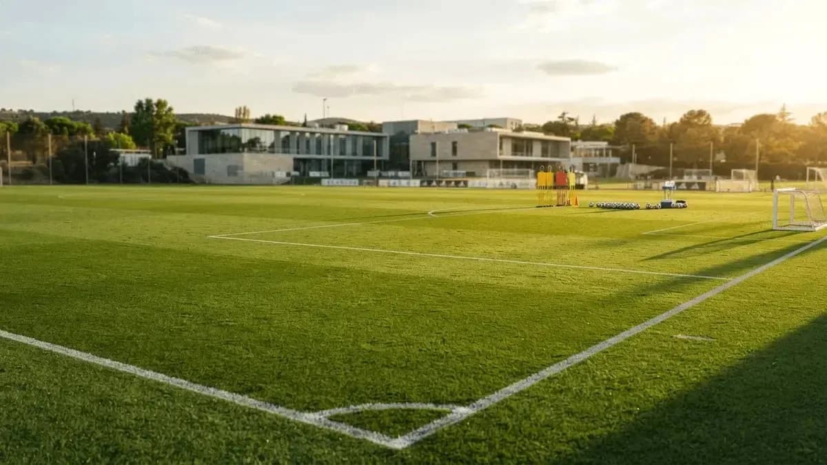 Boş futbol meydanı, məşq avadanlığı ilə