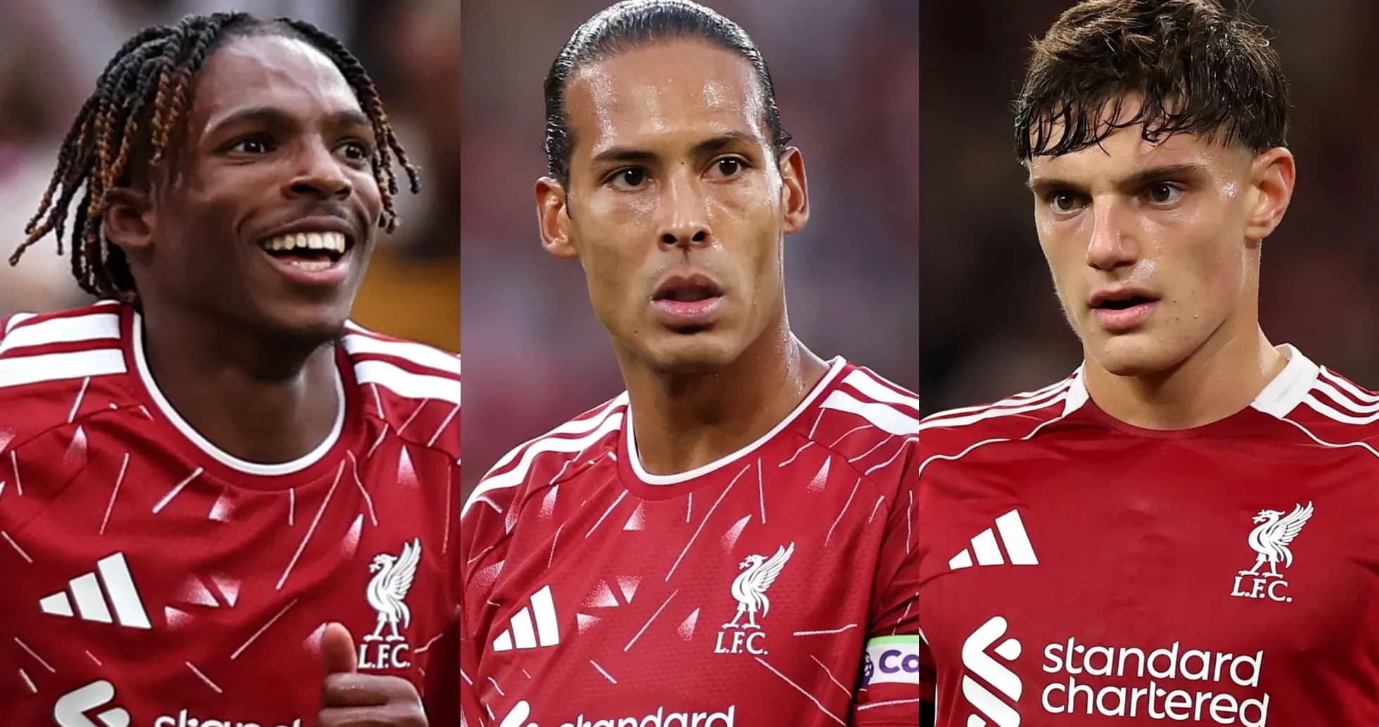 Liverpool players posing in red kits during match