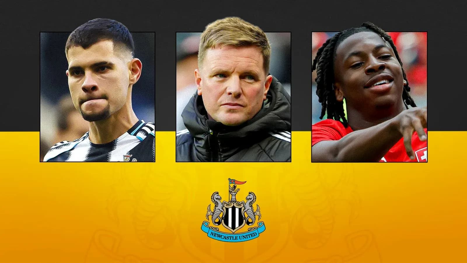 Newcastle United players and manager in graphic